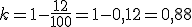 k=1-\frac{12}{100}=1-0,12=0,88